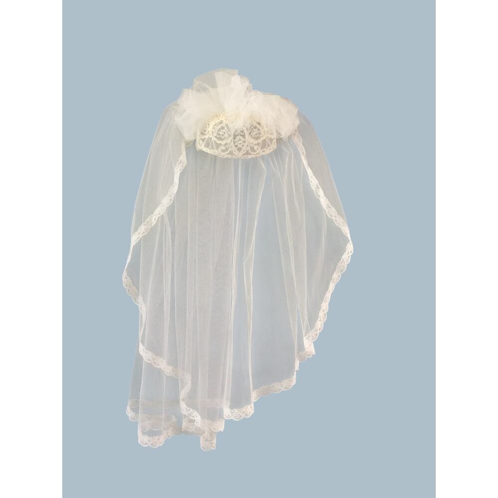 VTG 60s 70s Lace & Pearl Bridal Veil Juliet Cap